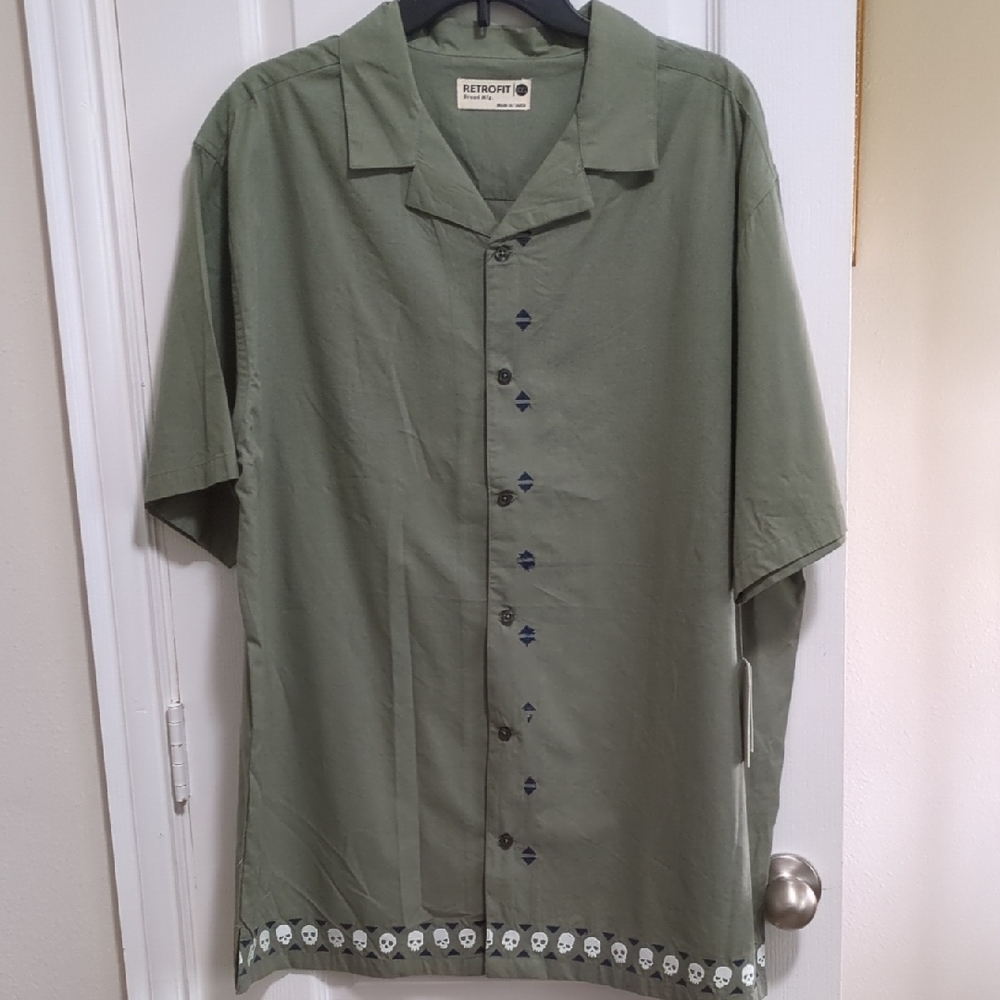 Men's Cuban Style Shirt With Skulls Size XXL